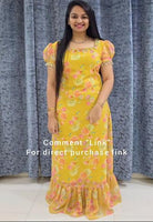1 Min Yellow Floral Readymade Gown Saree UK Next Day - BONYHUBSAREE
