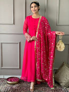 Rani Pink Georgette Plain Anarkali Suit With Embroidered Dupatta - BONYHUBSALWAR KAMEEZ