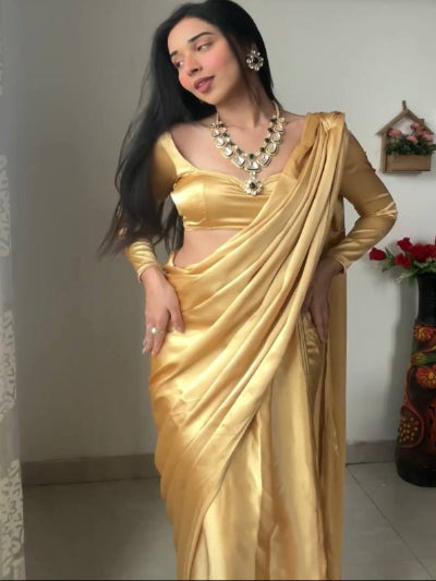 Gold Satin Readymade Sari Blouse Piece UK Next Day