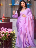 1 Min Lilac Satin Silk Ready To Wear Saree UK Next DAY - BONYHUBSAREE