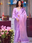 1 Min Lilac Satin Silk Ready To Wear Saree UK Next DAY - BONYHUBSAREE