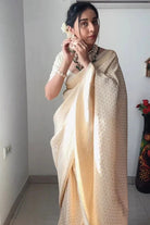 1 Min Cream Gold Banarasi Ready To Wear Saree - BONYHUBSAREE