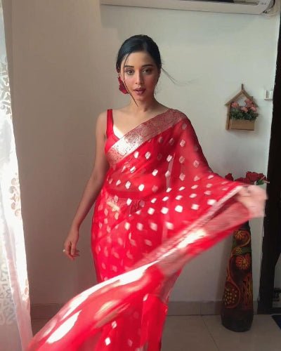 Red 1 Min Ready to wear Cotton Silk Saree UK Next Day - BONYHUBSAREE