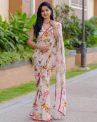 1 Min White Multicolor Floral Ready To Wear Saree - BONYHUBSAREE