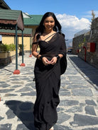 1 Min Black Georgette Stitched Readymade Saree UK Next Day - BONYHUBSAREE