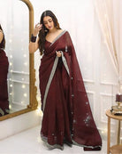 1 Min Maroon Crush Silk Readymade Saree Stitched Blouse UK Next Day - BONYHUBSAREE