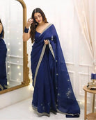 1 Min Peacock Blue Readymade Saree Stitched Blouse UK Next Day - BONYHUBSAREE