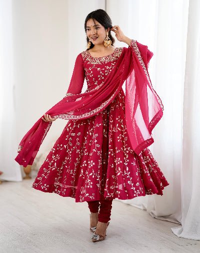 Magenta Georgette Embroidery Work Anarkali Suit - BONYHUBSALWAR KAMEEZ