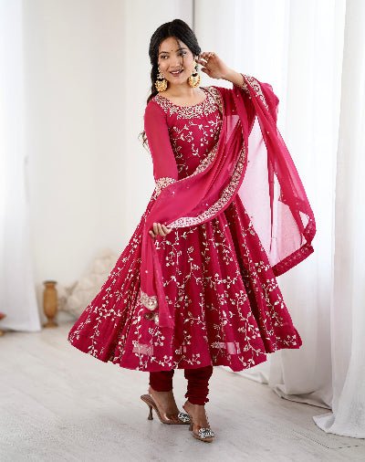 Magenta Georgette Embroidery Work Anarkali Suit - BONYHUBSALWAR KAMEEZ