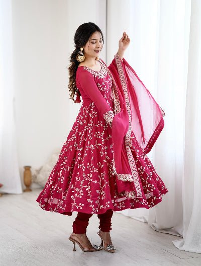Magenta Georgette Embroidery Work Anarkali Suit - BONYHUBSALWAR KAMEEZ