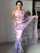 1 Min Lilac Organza Floral Ready To Wear Saree - BONYHUBSAREE