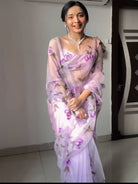 1 Min Lilac Organza Floral Ready To Wear Saree - BONYHUBSAREE