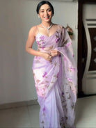 1 Min Lilac Organza Floral Ready To Wear Saree - BONYHUBSAREE