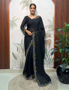 1 Min Black Moss Silk Readymade Saree With FREE Blouse - BONYHUBSAREE