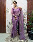 1 Min Lilac Moss Silk Readymade Saree With FREE Blouse - BONYHUBSAREE