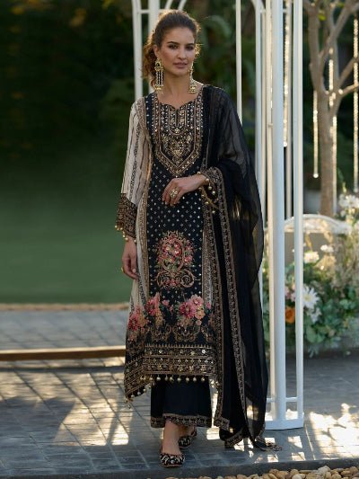 Black Embroidery Mirror Work Designer Suit Set - BONYHUBSALWAR KAMEEZ