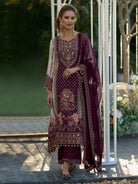 Burgandy Embroidery Mirror Work Designer Suit Set - BONYHUBSALWAR KAMEEZ