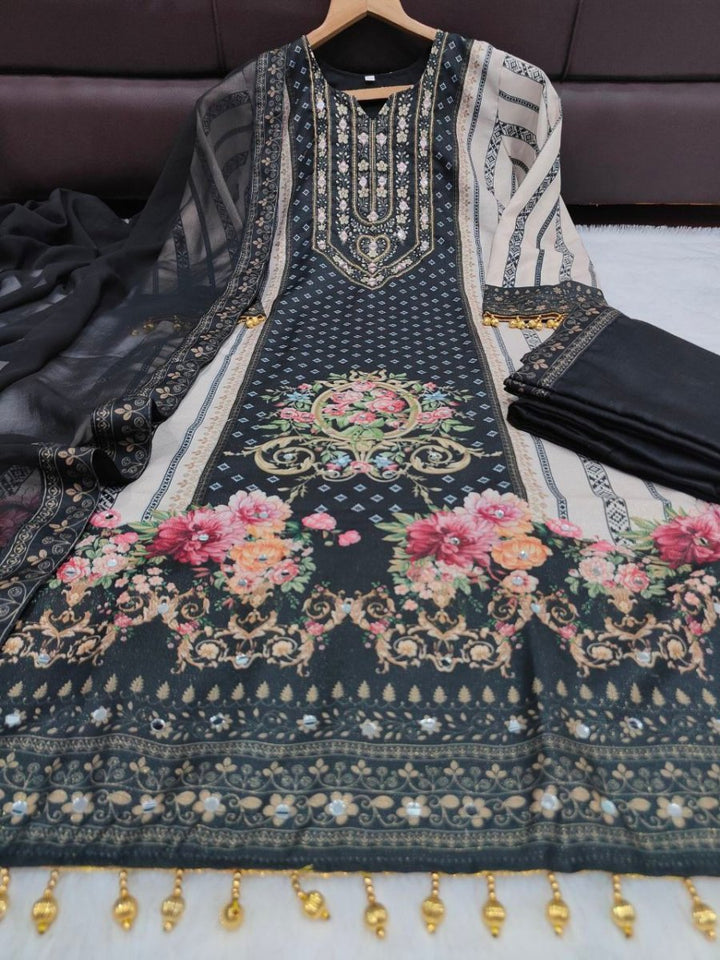 Black Embroidery Mirror Work Designer Suit Set - BONYHUBSALWAR KAMEEZ