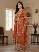 Plus Size Orange Maslin Floral Print Straight Suit Set - BONYHUBSALWAR KAMEEZ