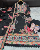 Plus Size Black Maslin Floral Print Straight Suit Set - BONYHUBSALWAR KAMEEZ