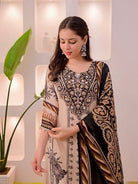 Plus Size Beige Mirror Work Printed Salwar Suit Set - BONYHUBSALWAR KAMEEZ