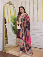 Plus Size Plum Muslin Printed Salwar Suit Set - BONYHUBSALWAR KAMEEZ