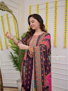 Plus Size Plum Muslin Printed Salwar Suit Set - BONYHUBSALWAR KAMEEZ