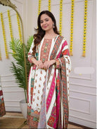 Plus Size White Muslin Printed Salwar Suit Set - BONYHUBSALWAR KAMEEZ