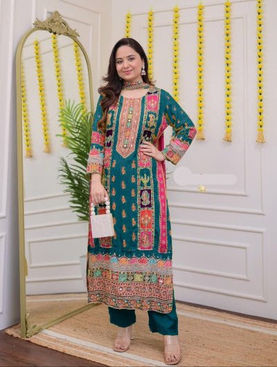 Plus Size Blue Muslin Printed Salwar Suit Set - BONYHUBSALWAR KAMEEZ