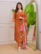 Plus Size Rust Orange Muslin Salwar Suit Set - BONYHUBSALWAR KAMEEZ