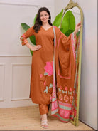Plus Size Rust Orange Muslin Salwar Suit Set - BONYHUBSALWAR KAMEEZ