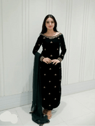 Bottle Green Velvet Charm Embroidery Suit Set - BONYHUBSALWAR KAMEEZ