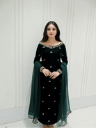 Bottle Green Velvet Charm Embroidery Suit Set - BONYHUBSALWAR KAMEEZ