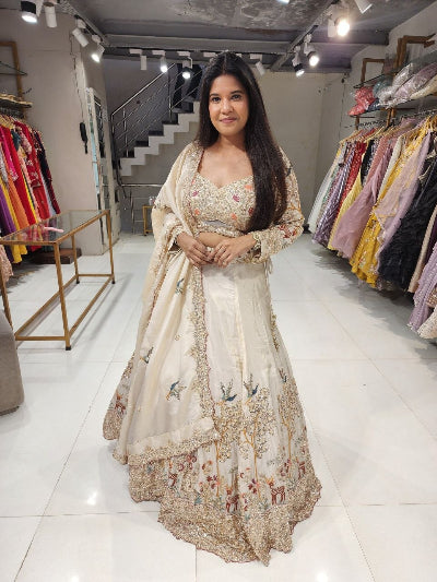 Ivory Embroidered Wedding Lehenga Choli Set for Women