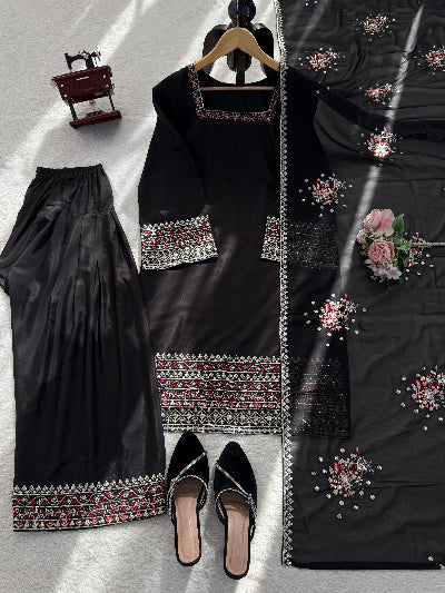 Black Embroidered Farshi Salwar Suit Set