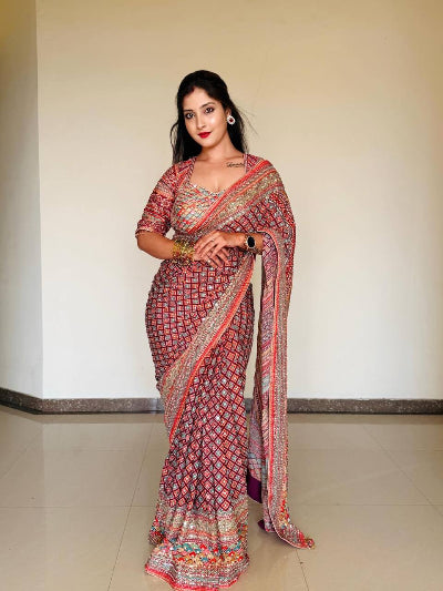 Multicolor Zari  Saree with readymade sequence blouse1