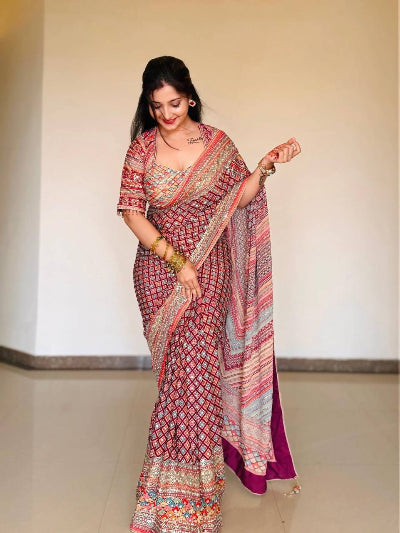 Multicolor Zari  Saree with readymade sequence blouse3