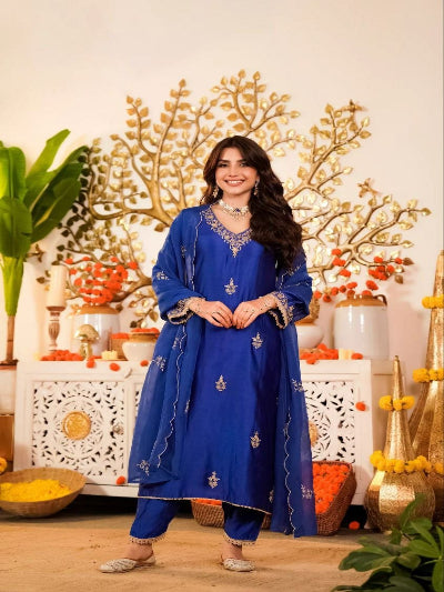 Navy Blue Cotton Salwar kameez Kurti Palazzo Set