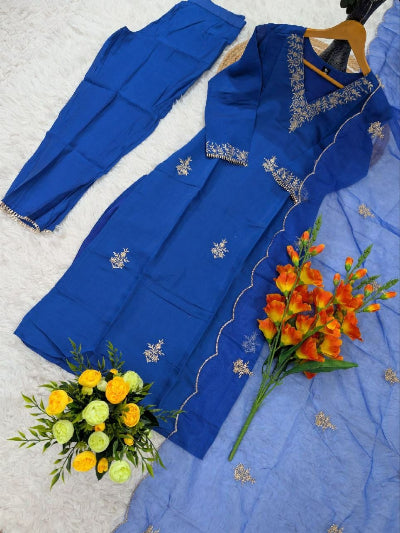 Navy Blue Cotton Salwar kameez Kurti Palazzo Set