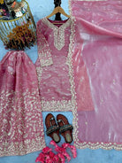 Cranberry Pink Organza Silk Sequence Work Sharara Suit - BONYHUBSALWAR KAMEEZ