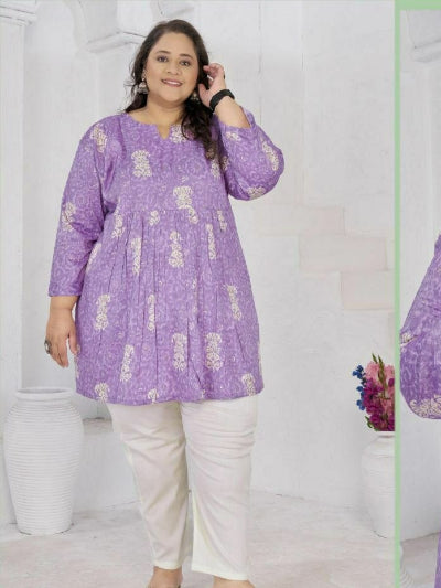 PLUS SIZE LILAC COTTON KURTI TOP ONLY 