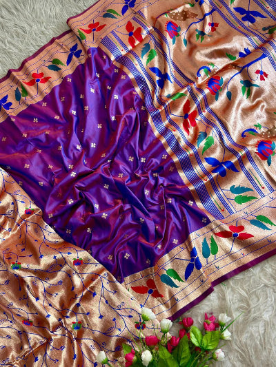 Paithani silk Indian Wedding Sari with Unstitched Blouse