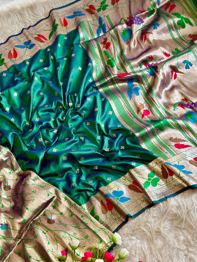 Paithani silk Indian Wedding Sari with Unstitched Blouse3