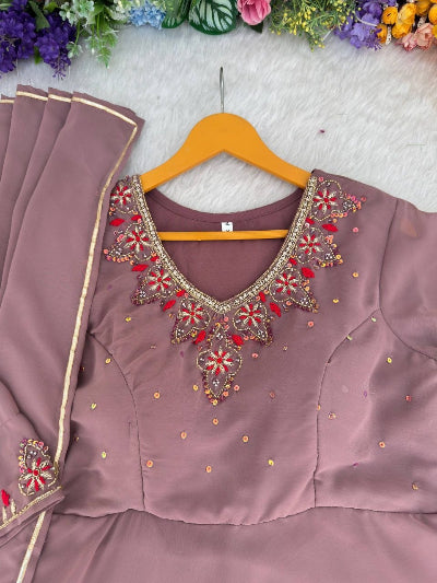 Pastel Lilac Embroidery Party Gown Salwar Suit