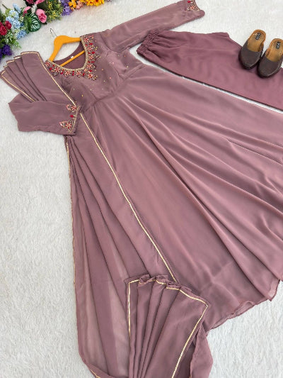 Pastel Lilac Embroidery Party Gown Salwar Suit