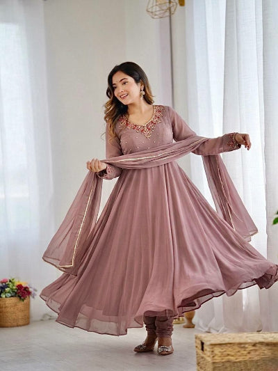 Pastel Lilac Embroidery Party Gown Salwar Suit3