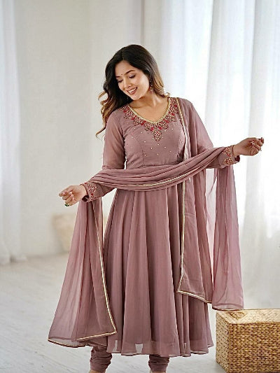 Pastel Lilac Embroidery Party Gown Salwar Suit1