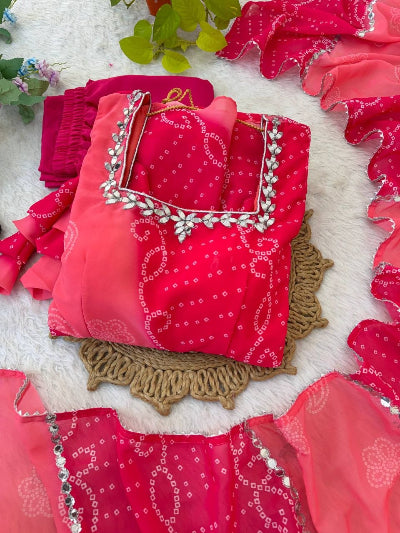Pink Sleeveless Bandhani Anarkali Salwar Kameez Set3