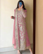 Light Pink Georgette Handwork Palazzo Suit Set UK Next DAY - BONYHUBSALWAR KAMEEZ