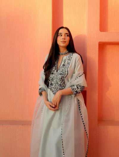 Sage Green Embroidered Anarkali Salwar Suit with Dupatta for Women UK2